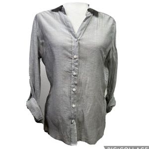 Chico's Womens  sz 1 Shirt Long Sleeve Button-Down Solid Grey  Rayon Nylon